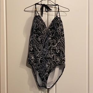Floral Black and White One Piece Swimsuit